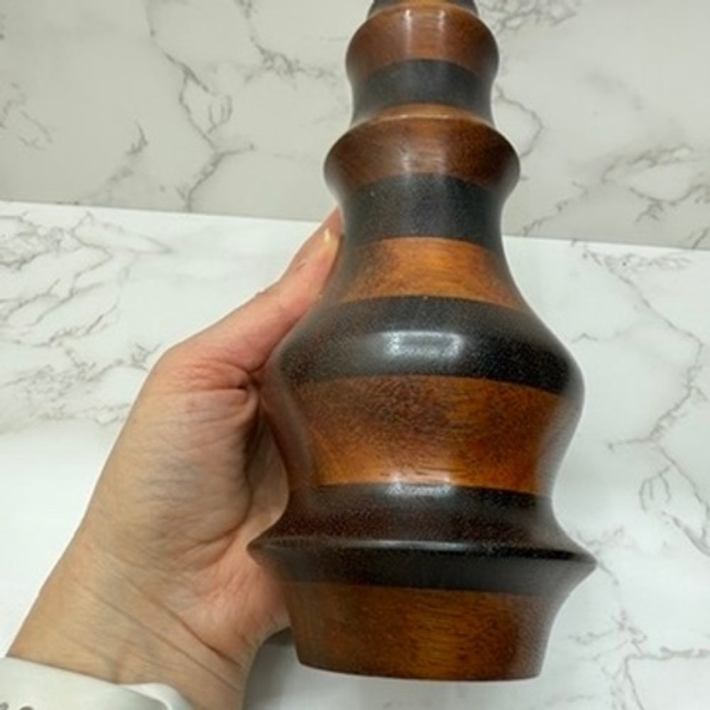 Hand‎ Turned Wood Vase Striped Wood Decor Accent Piece Rich Grain Artist Signed